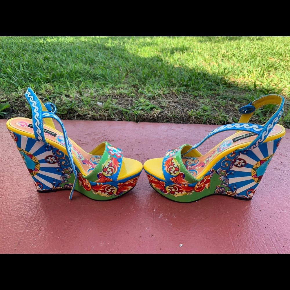 Dolce & Gabbana Brocade Wedge Sandals size 7 1/2-8